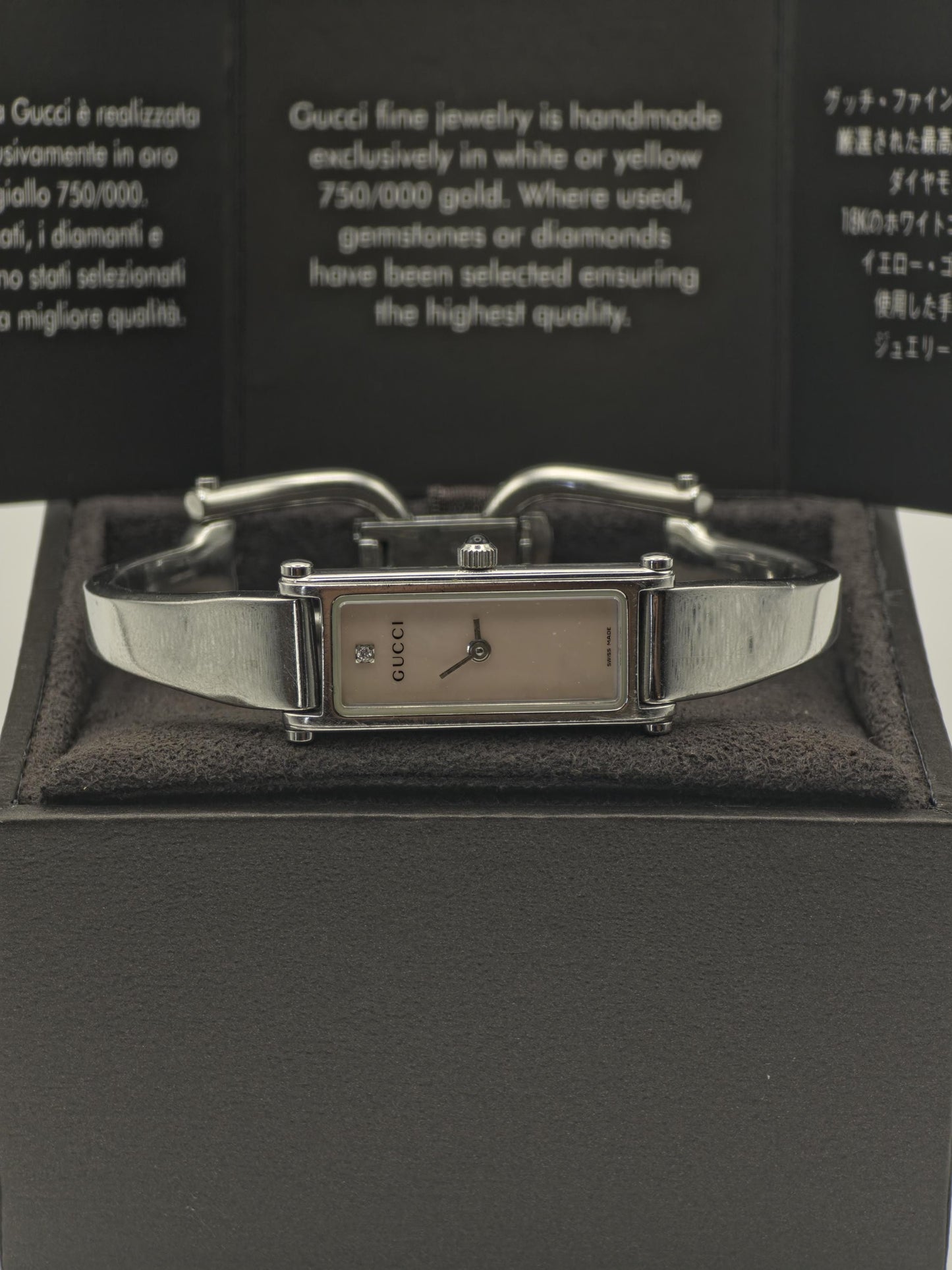 Gucci 1500L Silver Bangle Watch Women Mother of Pearl Dial Diamond with Box -212