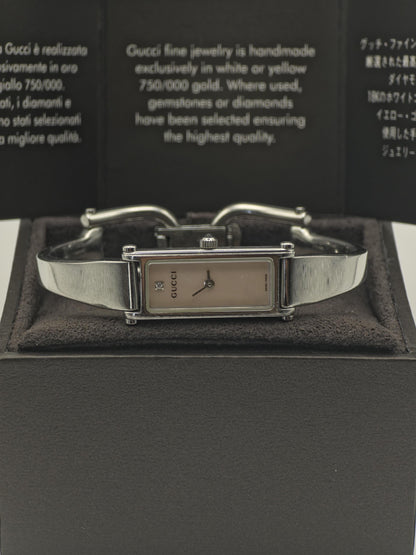 Gucci 1500L Silver Bangle Watch Women Mother of Pearl Dial Diamond with Box -212