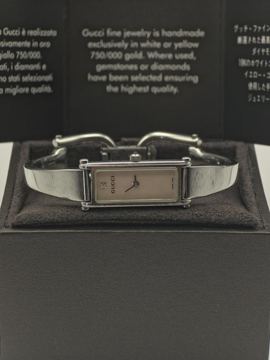 Gucci 1500L Silver Bangle Watch Women Mother of Pearl Dial Diamond with Box -212