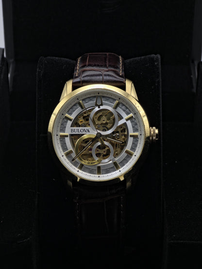 Bulova 97A138 Men Automatic Skeleton Watch Gold Tone Box Only | - 180
