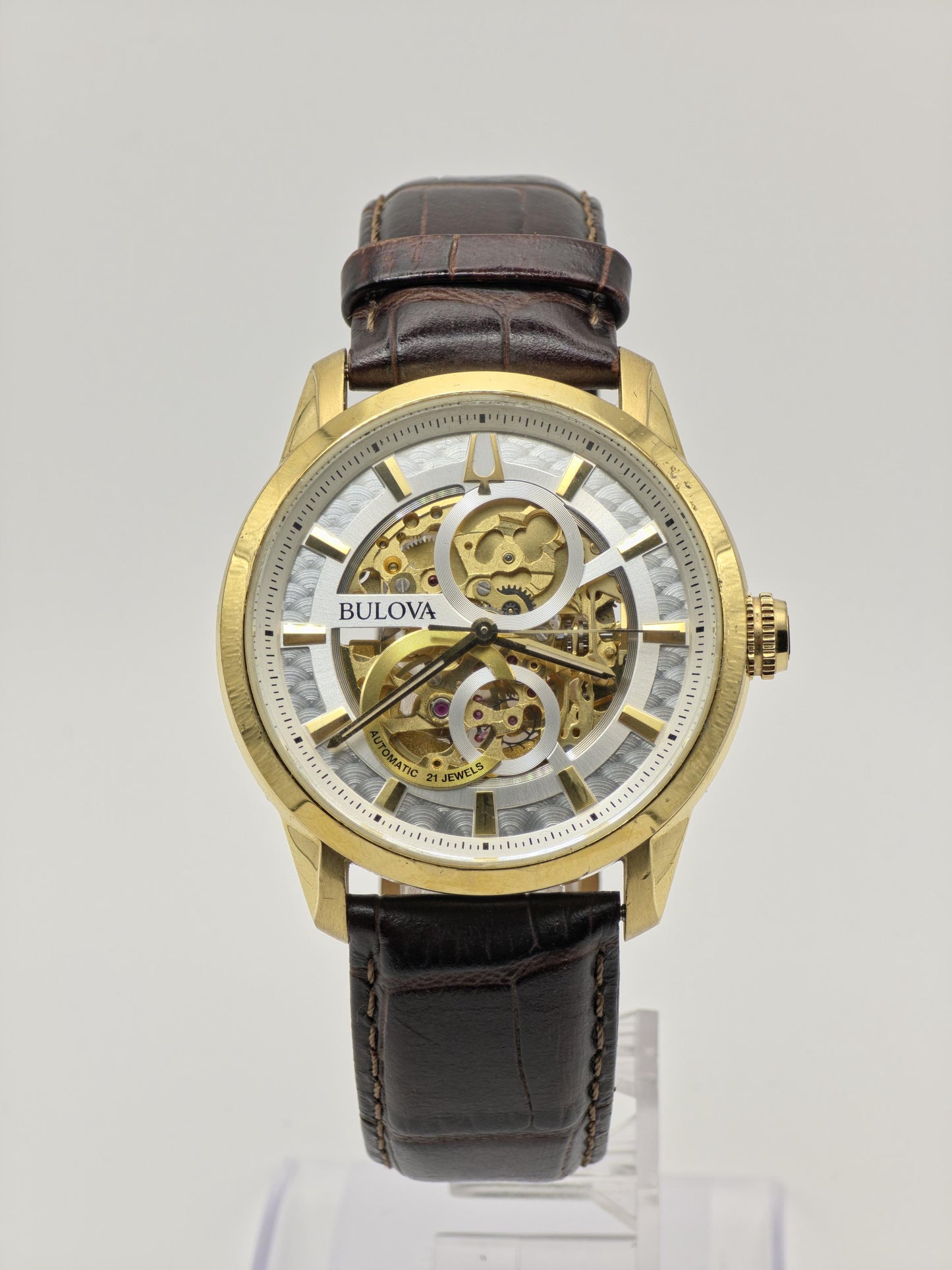 Bulova 97A138 Men Automatic Skeleton Watch Gold Tone Box Only | - 180