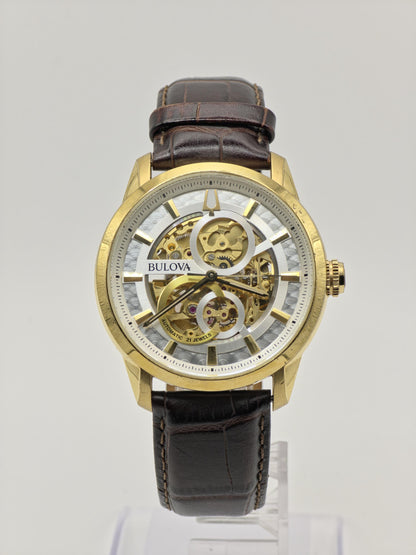 Bulova 97A138 Men Automatic Skeleton Watch Gold Tone Box Only | - 180