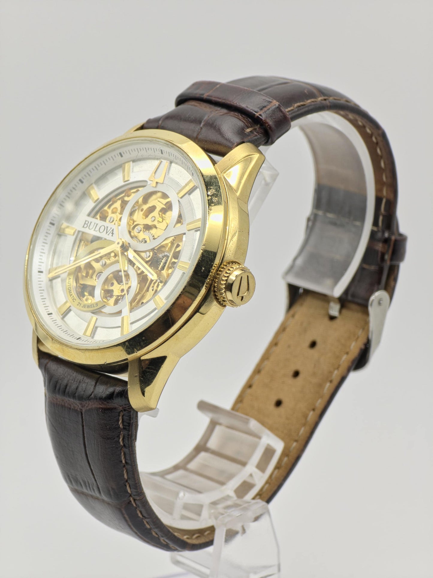 Bulova 97A138 Men Automatic Skeleton Watch Gold Tone Box Only | - 180