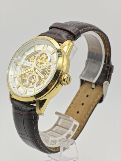 Bulova 97A138 Men Automatic Skeleton Watch Gold Tone Box Only | - 180