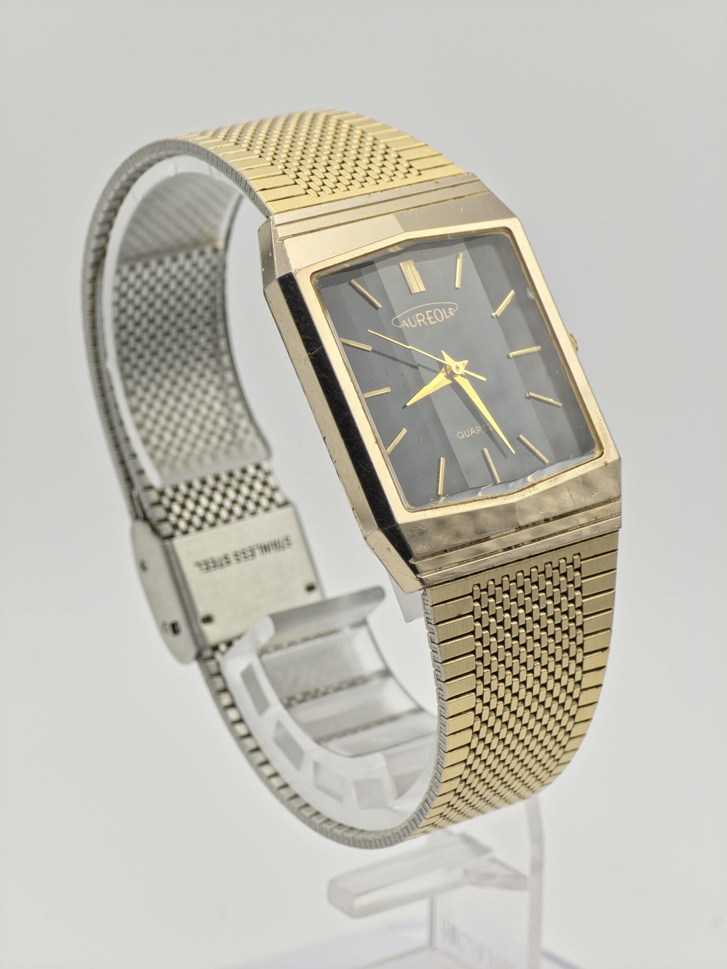 Aureole SW206 81142 Gold Tone Black Dial mens Quartz Watch | - 187