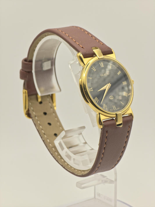 Gucci 3400M Gold-Plated Black Dial Leather Strap Unisex Watch | - 192