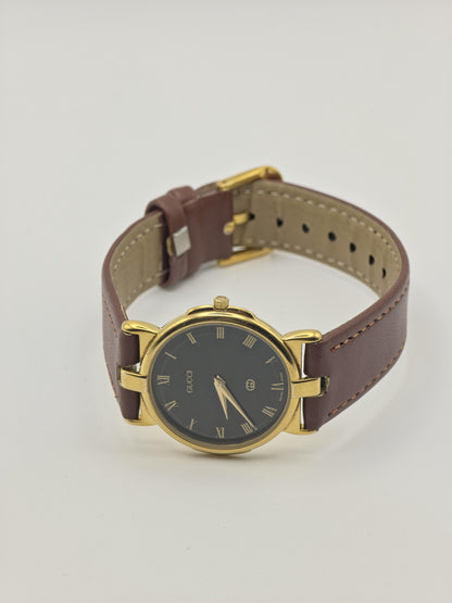 Gucci 3400M Gold-Plated Black Dial Leather Strap Unisex Watch | - 192
