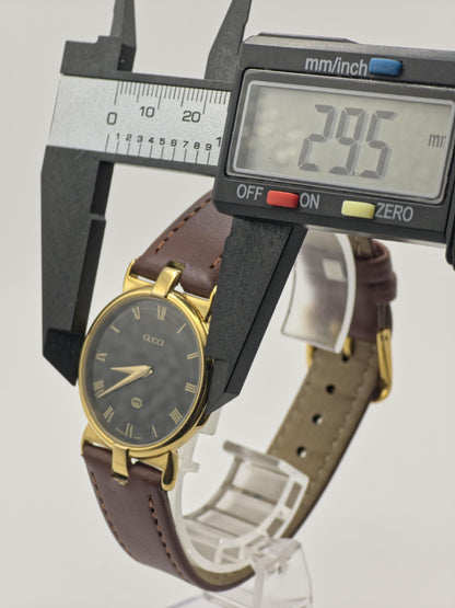 Gucci 3400M Gold-Plated Black Dial Leather Strap Unisex Watch | - 192
