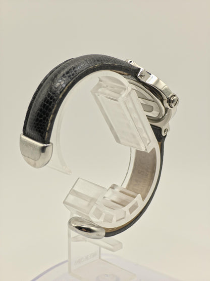 Gucci Twirl Rotating Case Watch Women Silver Black Dial Leather Strap - 216