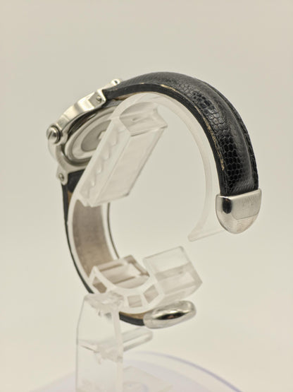 Gucci Twirl Rotating Case Watch Women Silver Black Dial Leather Strap - 216
