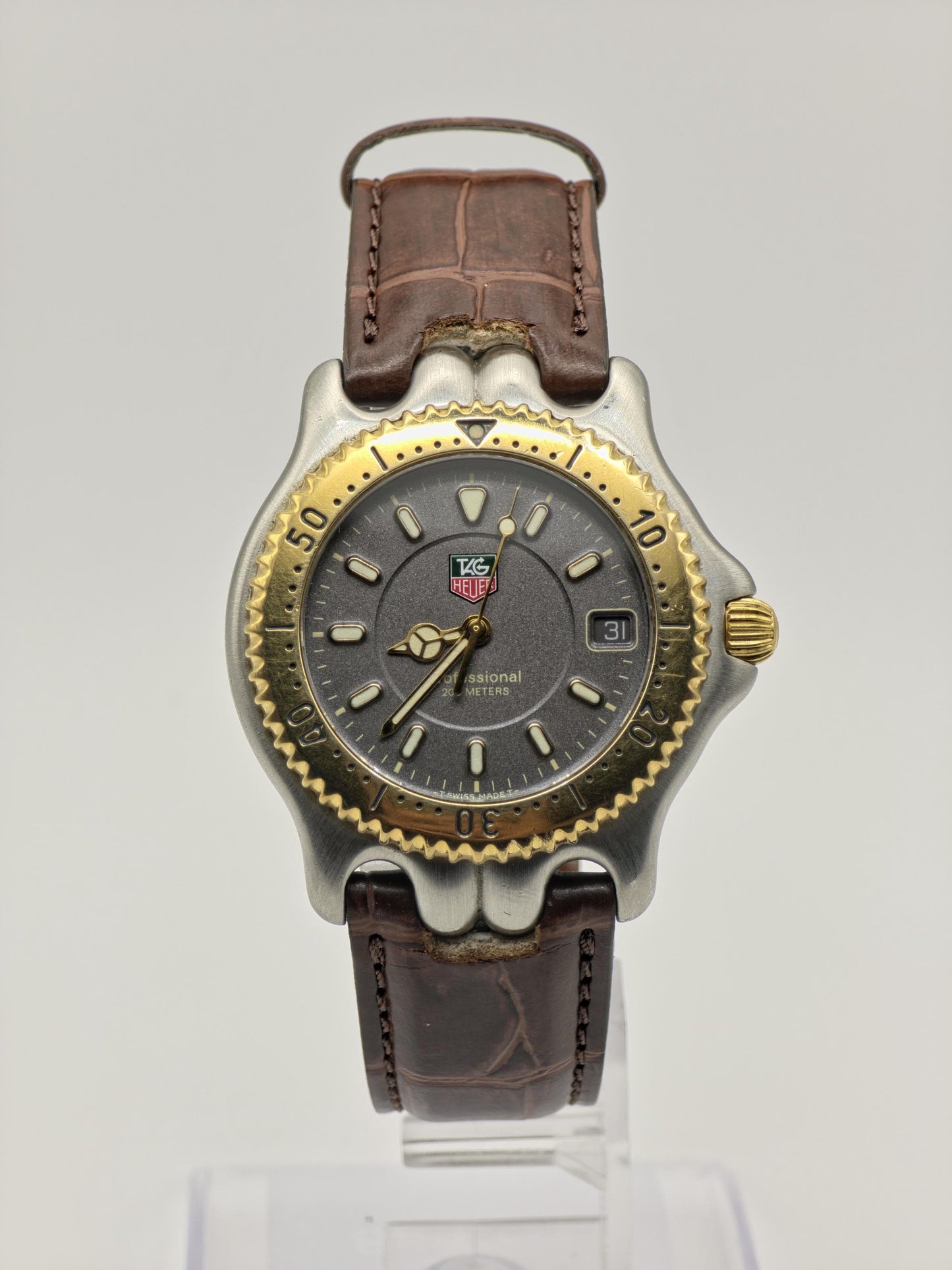 TAG Heuer S94.706M/E Professional 200M Watch Men Two Tone Gray Dial Quartz - 218