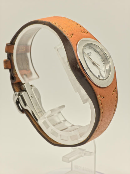 Hermes HA3.210 Watch Unisex White Dial Date Orange Leather Strap - 224