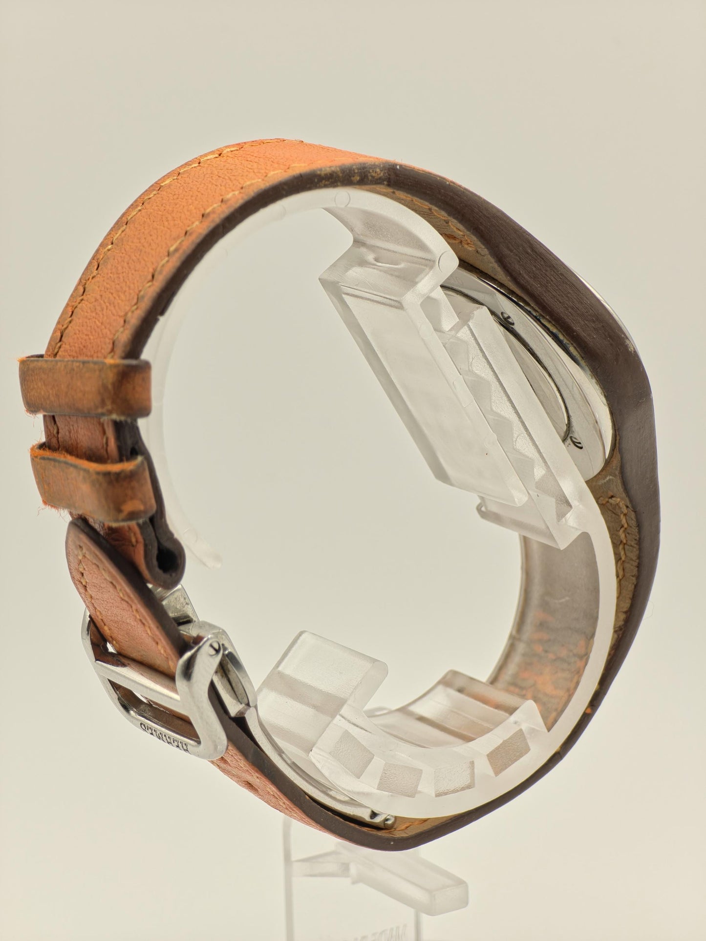Hermes HA3.210 Watch Unisex White Dial Date Orange Leather Strap - 224