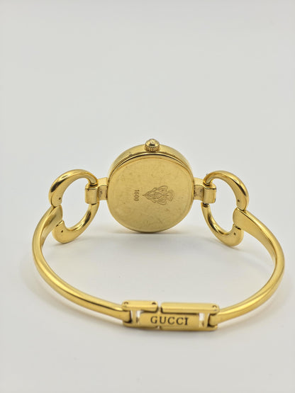 Gucci 1600 Watch Women Black Dial Gold Tone Bracelet Vintage - 225