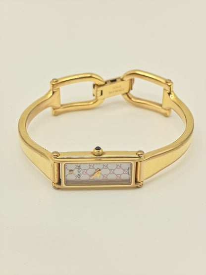 Gucci 1500L Watch Women Pink GG Dial Gold Tone Bracelet Vintage - 228