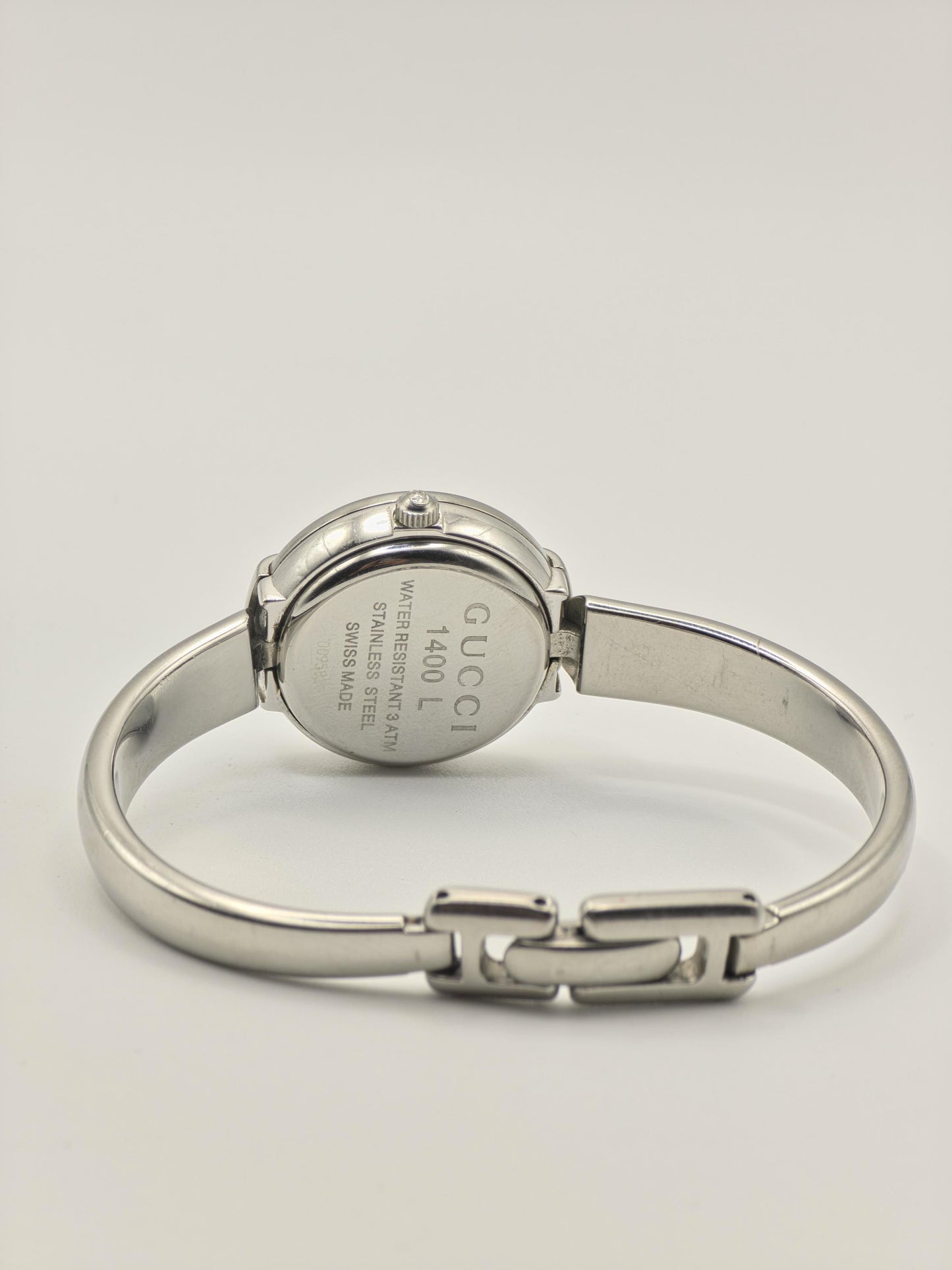Gucci 1400L Watch Women Black Dial Silver Bangle Bracelet - 230