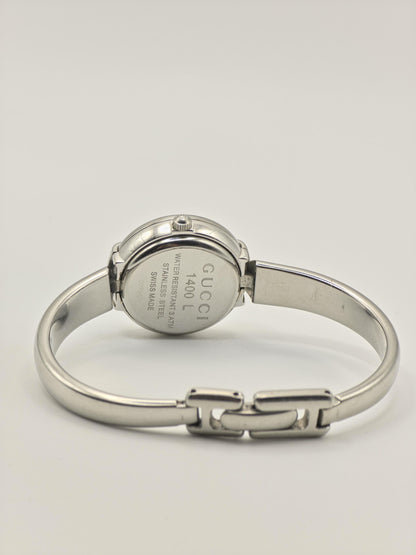 Gucci 1400L Watch Women Black Dial Silver Bangle Bracelet - 230