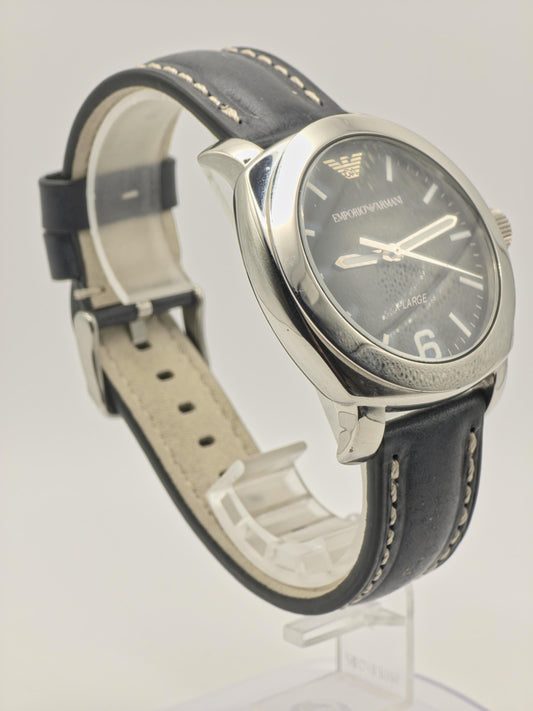 Emporio Armani X-Large Watch Men Black Dial Leather Strap - 232