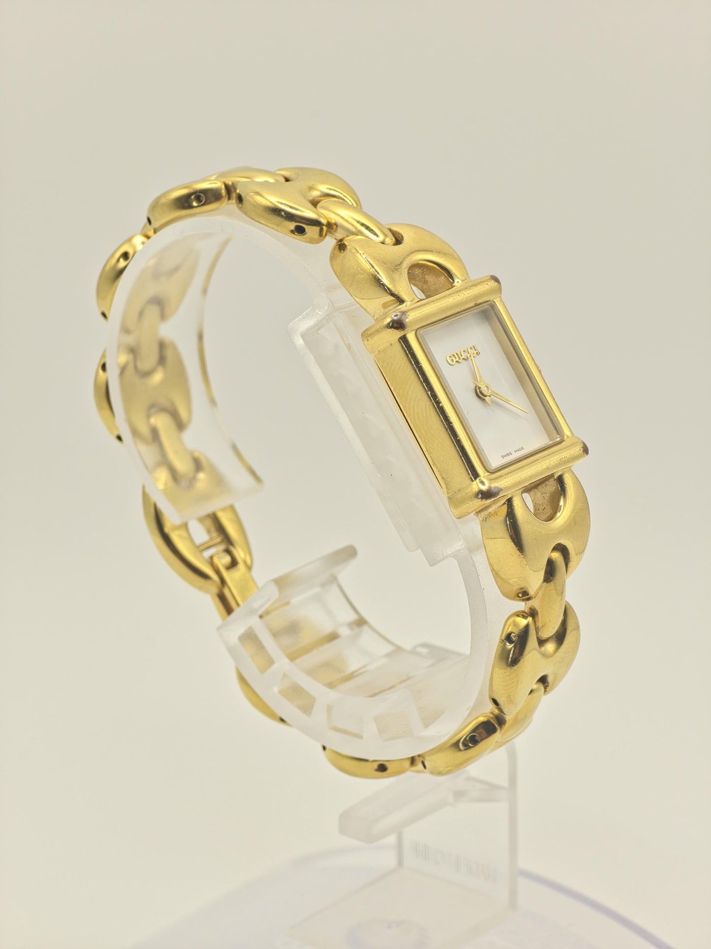 Gucci 1800L Gold Tone Square Watch Women with Extra Black & Red Strap + Box -211