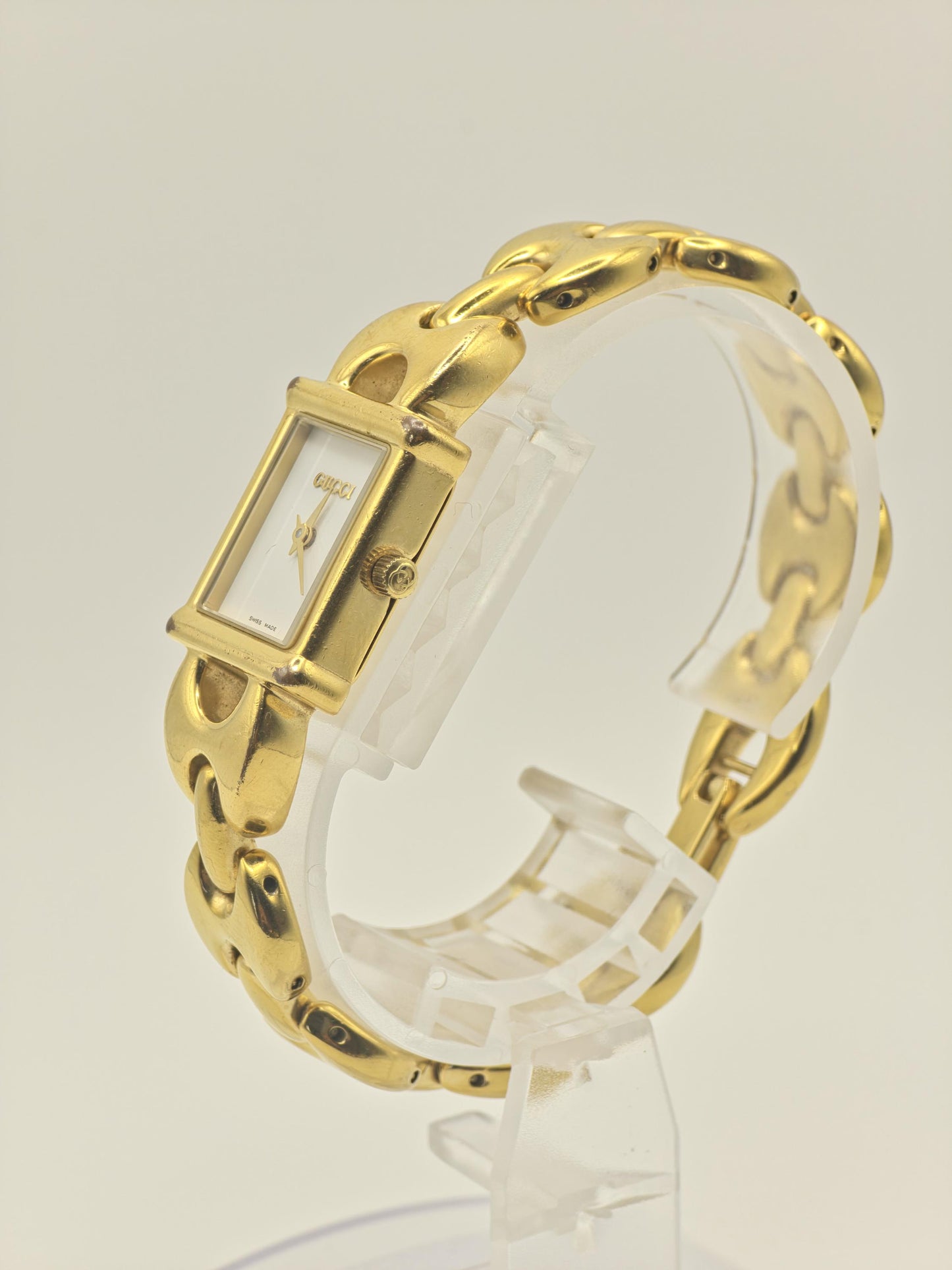 Gucci 1800L Gold Tone Square Watch Women with Extra Black & Red Strap + Box -211