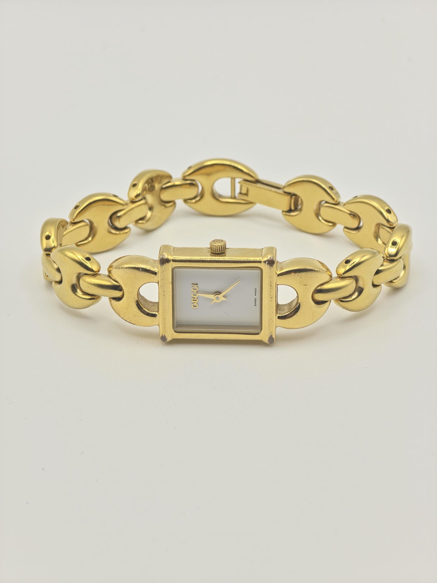 Gucci 1800L Gold Tone Square Watch Women with Extra Black & Red Strap + Box -211