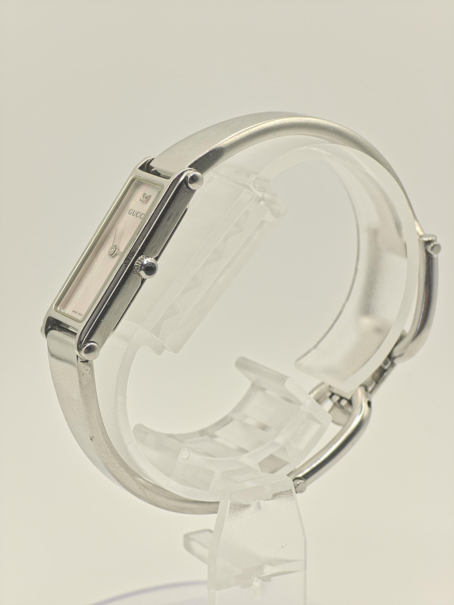 Gucci 1500L Silver Bangle Watch Women Mother of Pearl Dial Diamond with Box -212
