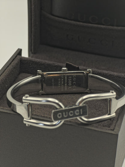 Gucci 1500L Silver Bangle Watch Women Mother of Pearl Dial Diamond with Box -212