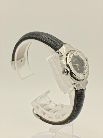 Gucci Twirl Rotating Case Watch Women Silver Black Dial Leather Strap - 216
