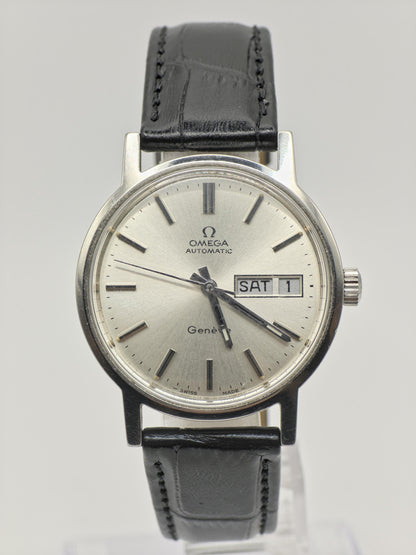 Omega Geneve Automatic Day Date Watch Men Silver Dial Vintage - 221