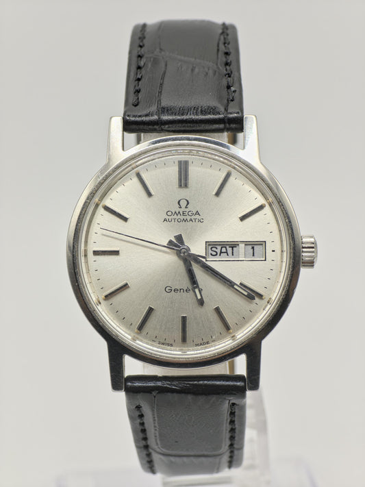 Omega Geneve Automatic Day Date Watch Men Silver Dial Vintage - 221