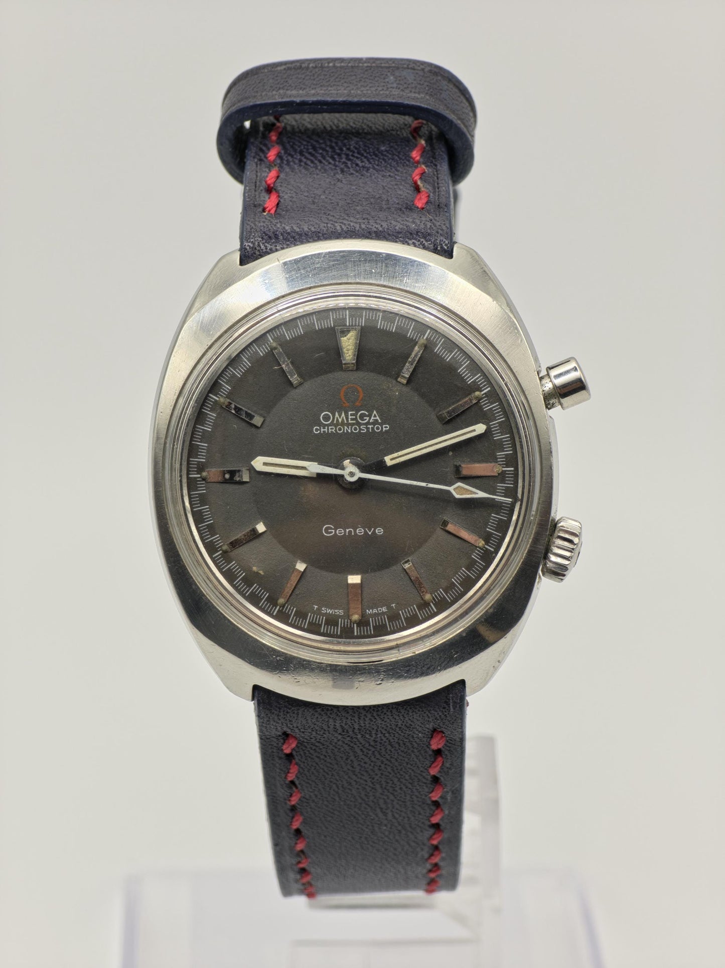 Omega Geneve Chronostop Automatic Watch Men Black Dial Vintage - 222