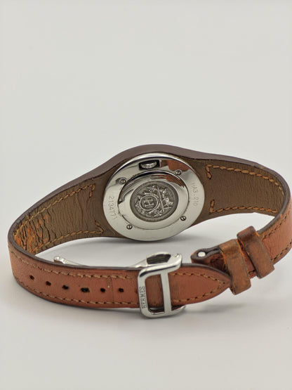 Hermes HA3.210 Watch Unisex White Dial Date Orange Leather Strap - 224