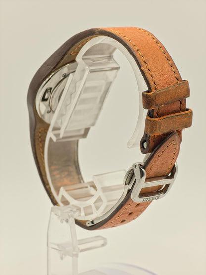 Hermes HA3.210 Watch Unisex White Dial Date Orange Leather Strap - 224