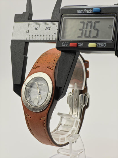 Hermes HA3.210 Watch Unisex White Dial Date Orange Leather Strap - 224