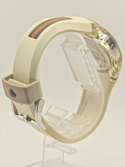 Gucci 137.3 Watch Women Silver Dial Date Web Stripe Rubber Strap - 226