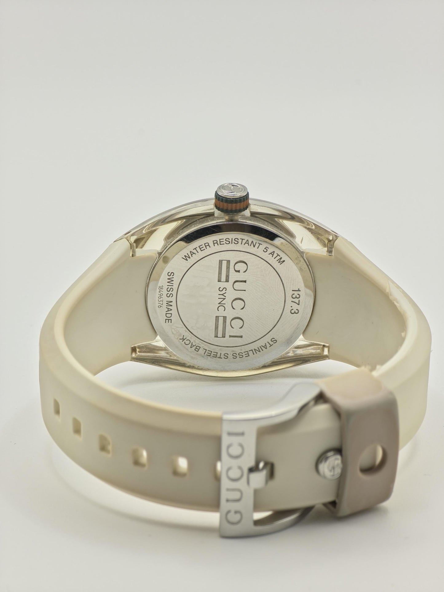 Gucci 137.3 Watch Women Silver Dial Date Web Stripe Rubber Strap - 226