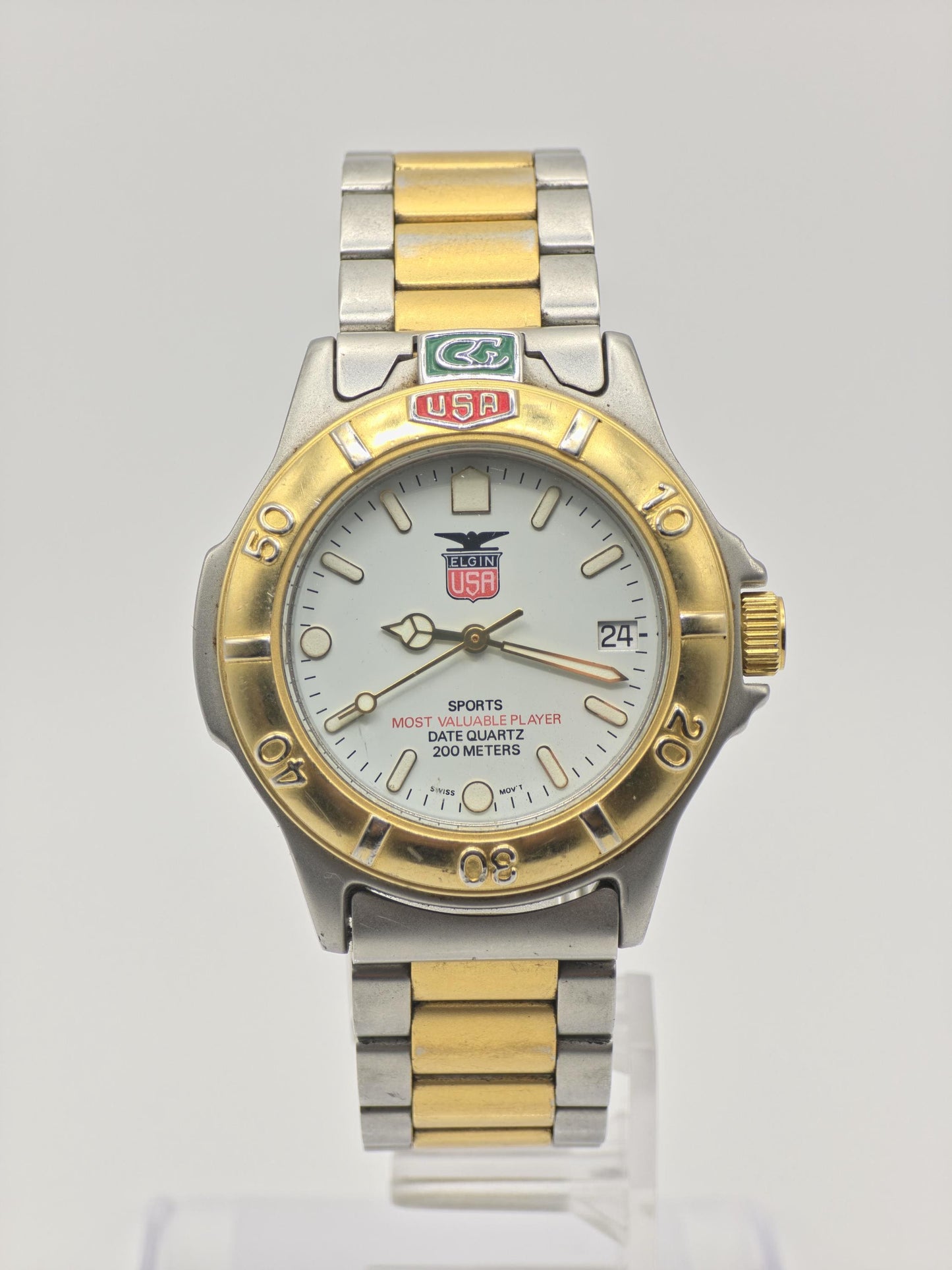 Elgin FK346 Watch Men Two Tone Date Quartz 200M Sports - 227