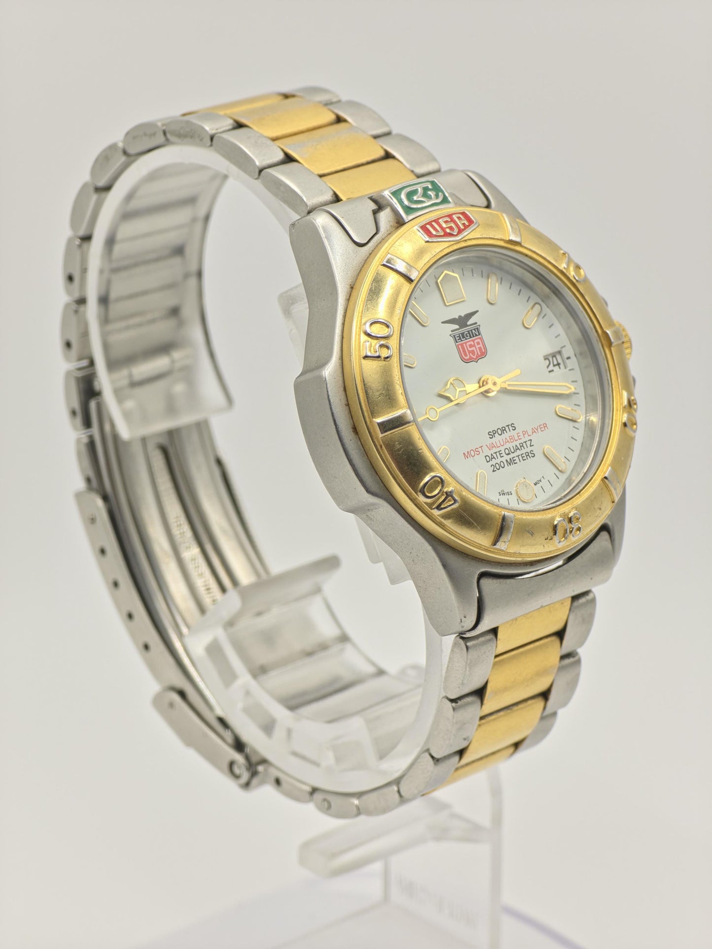 Elgin FK346 Watch Men Two Tone Date Quartz 200M Sports - 227