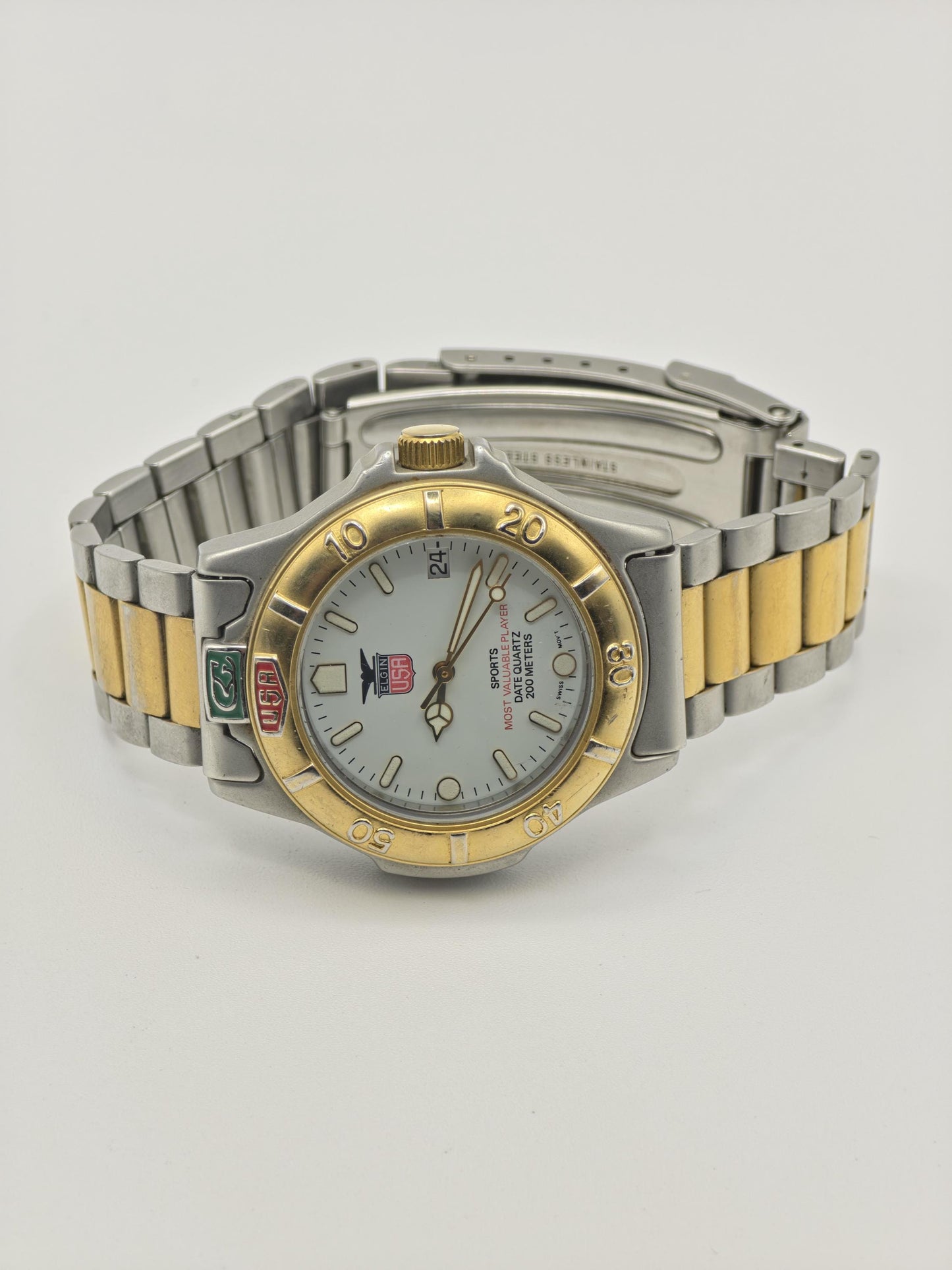 Elgin FK346 Watch Men Two Tone Date Quartz 200M Sports - 227