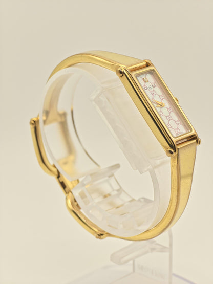 Gucci 1500L Watch Women Pink GG Dial Gold Tone Bracelet Vintage - 228