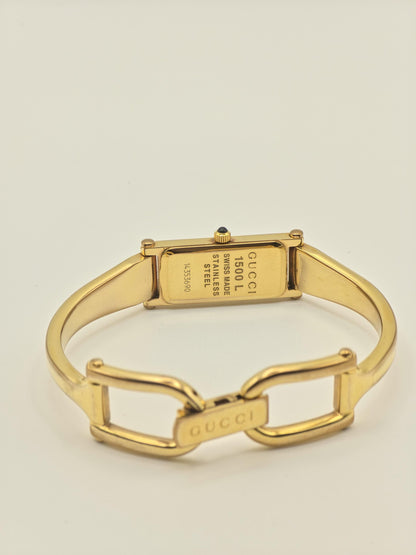 Gucci 1500L Watch Women Pink GG Dial Gold Tone Bracelet Vintage - 228