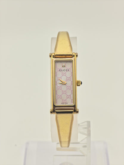 Gucci 1500L Watch Women Pink GG Dial Gold Tone Bracelet Vintage - 228