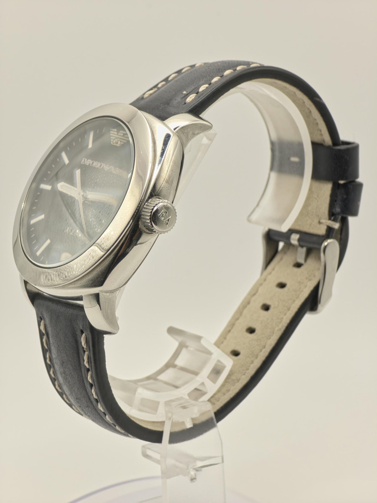 Emporio Armani X-Large Watch Men Black Dial Leather Strap - 232