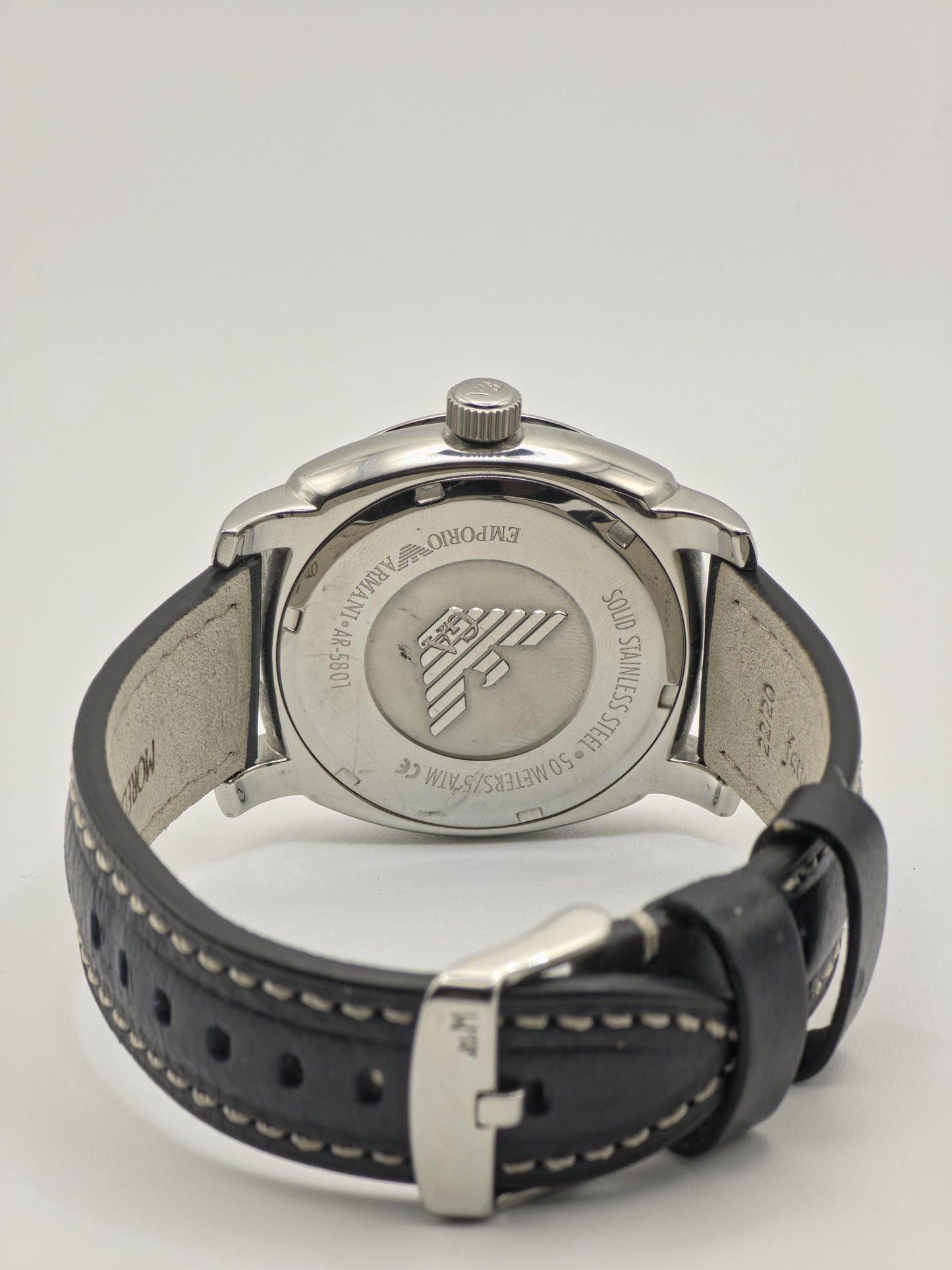 Emporio Armani X-Large Watch Men Black Dial Leather Strap - 232