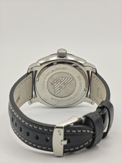 Emporio Armani X-Large Watch Men Black Dial Leather Strap - 232