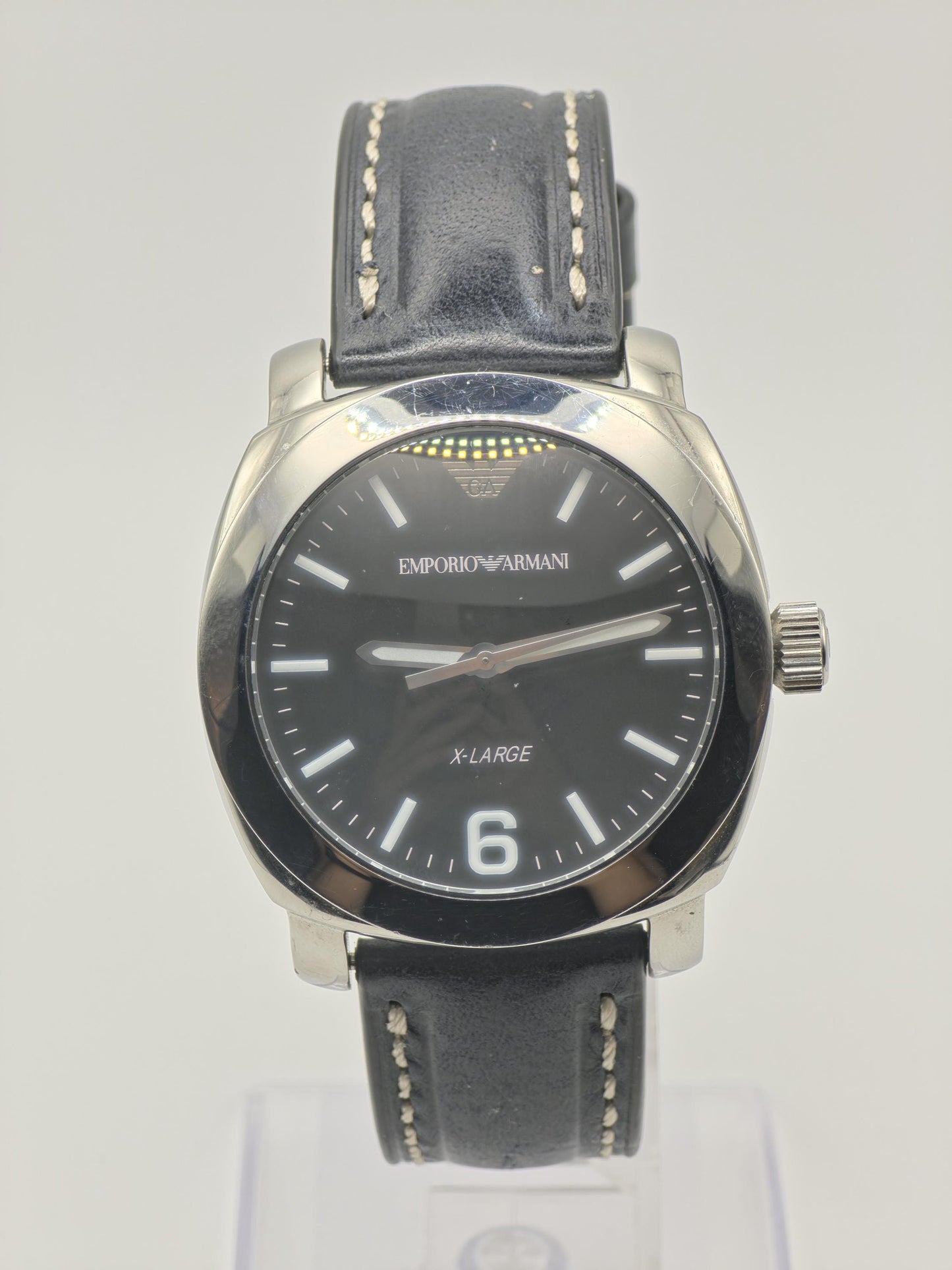 Emporio Armani X-Large Watch Men Black Dial Leather Strap - 232