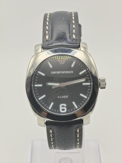 Emporio Armani X-Large Watch Men Black Dial Leather Strap - 232