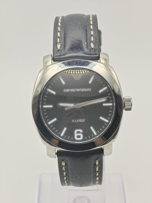 Emporio Armani X-Large Watch Men Black Dial Leather Strap - 232