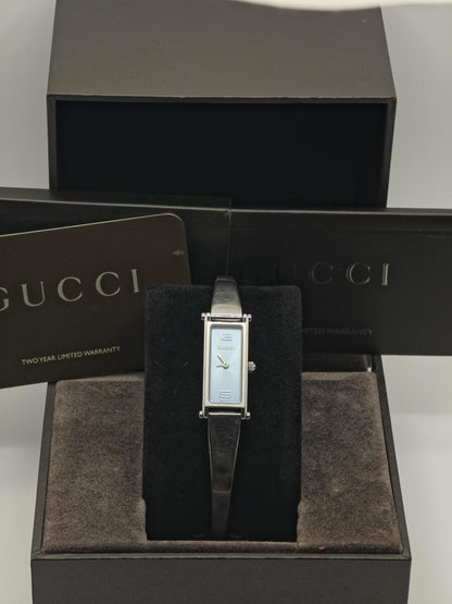 Gucci 1500L Quartz Watch Light Blue Dial Stainless Steel Women Full Set | - 245