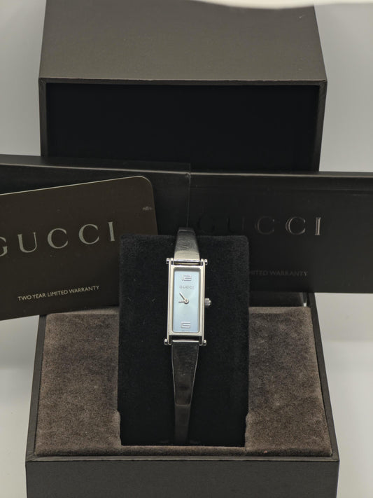 Gucci 1500L Quartz Watch Light Blue Dial Stainless Steel Women Full Set | - 245